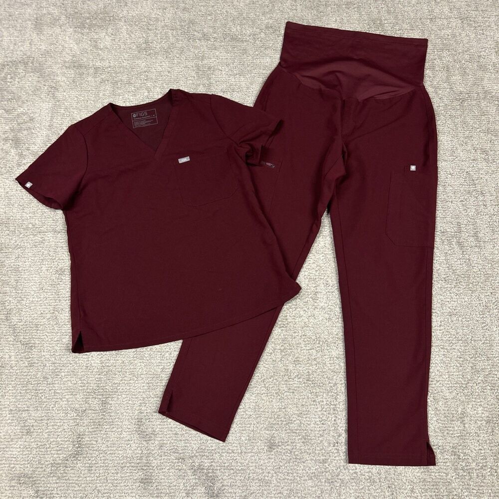 FIGS Maternity Scrub Set Burgundy Womens Medium Pants Shirt Doctor EMT Nursing